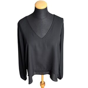 Abercrombie & Fitch Blouse Black V-Neck Top Long Sleeve Size S